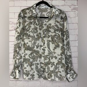 Zara Paisley Button Down Shirt - White‎ and Black